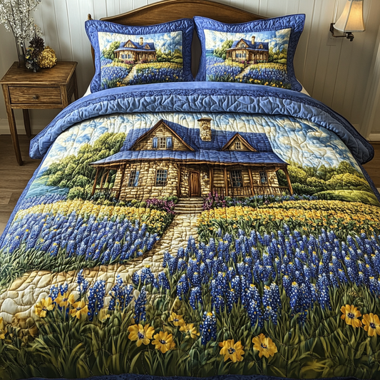Pure Bluebonnet 3-Piece Quilted Bedding Set