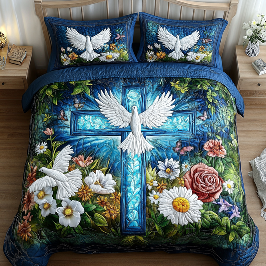 Pure Cross 3-Piece Quilted Bedding Set