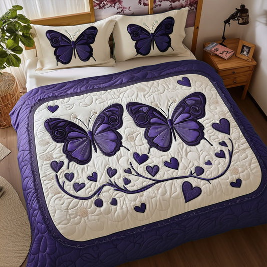 Purple Fluttery Love 3-Piece Quilted Bedding Set