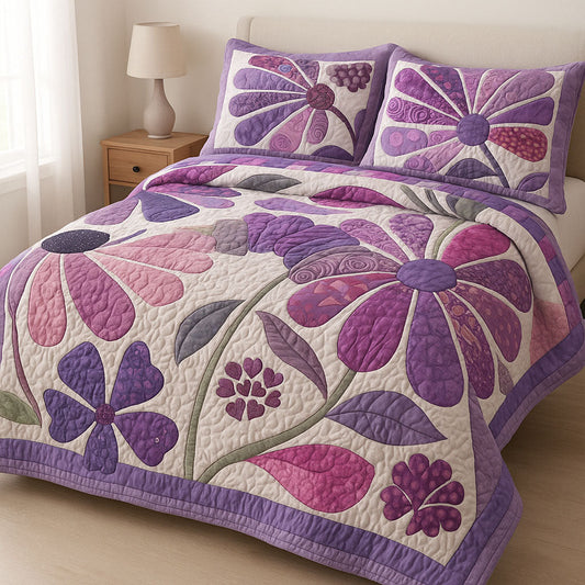 Purple Garden 3-Piece Quilted Bedding Set