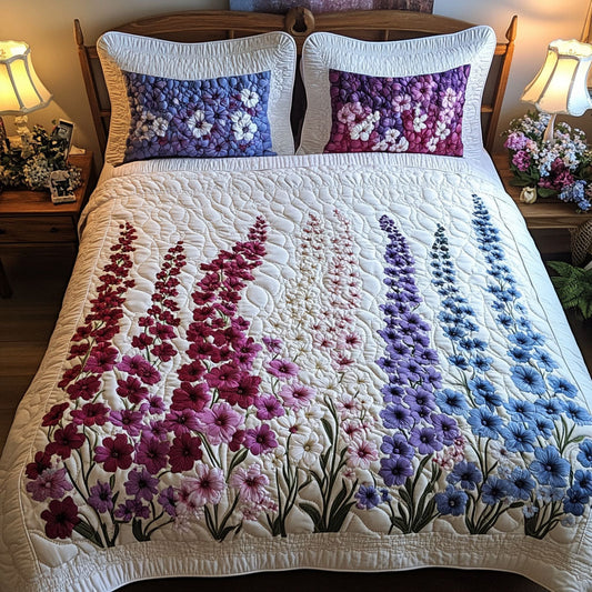 Purple Mist Flowers 3-Piece Quilted Bedding Set