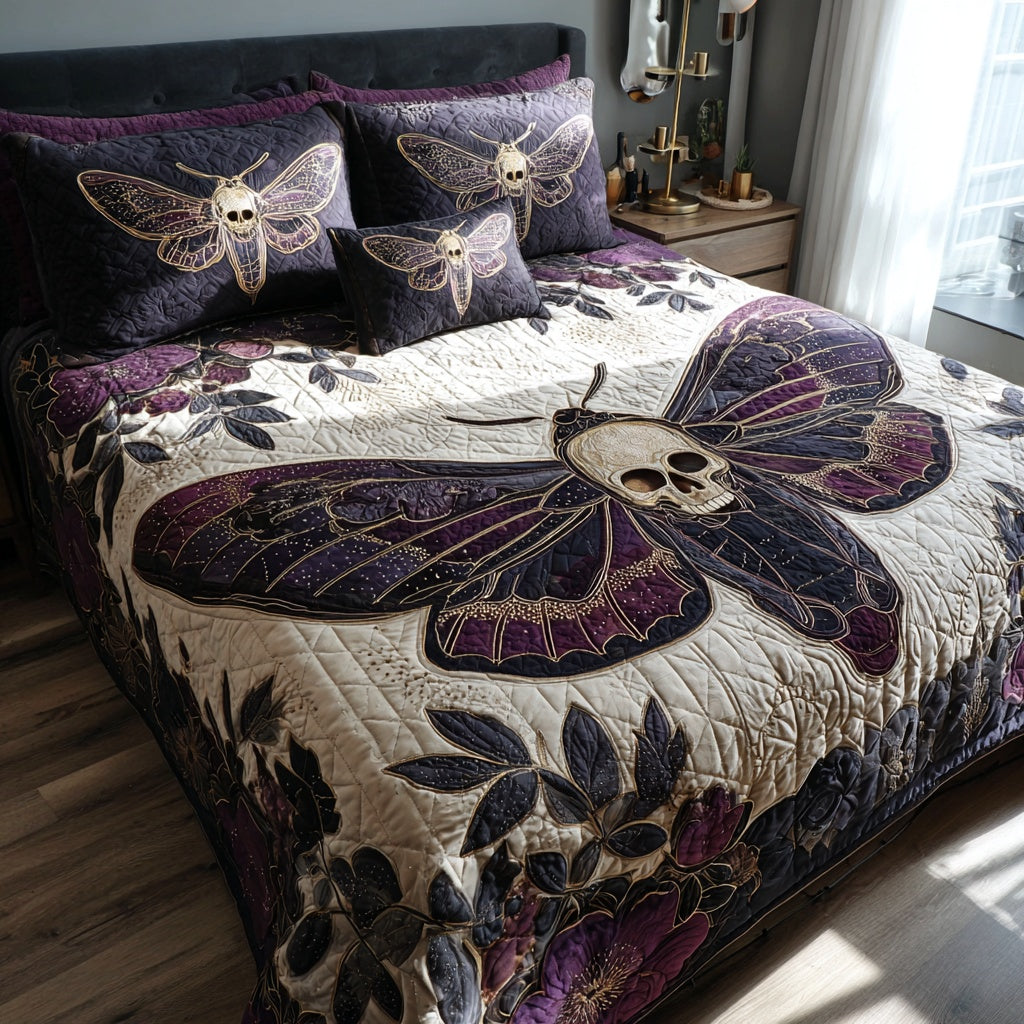 Purple Skull 3-Piece Quilted Bedding Set