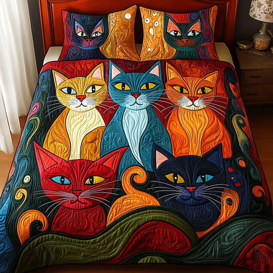 Purr Haven 3-Piece Quilted Bedding Set