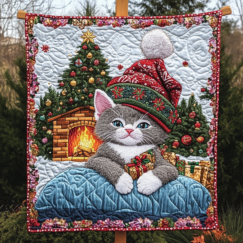 Purrfect Holiday Cheer Quilted Blanket