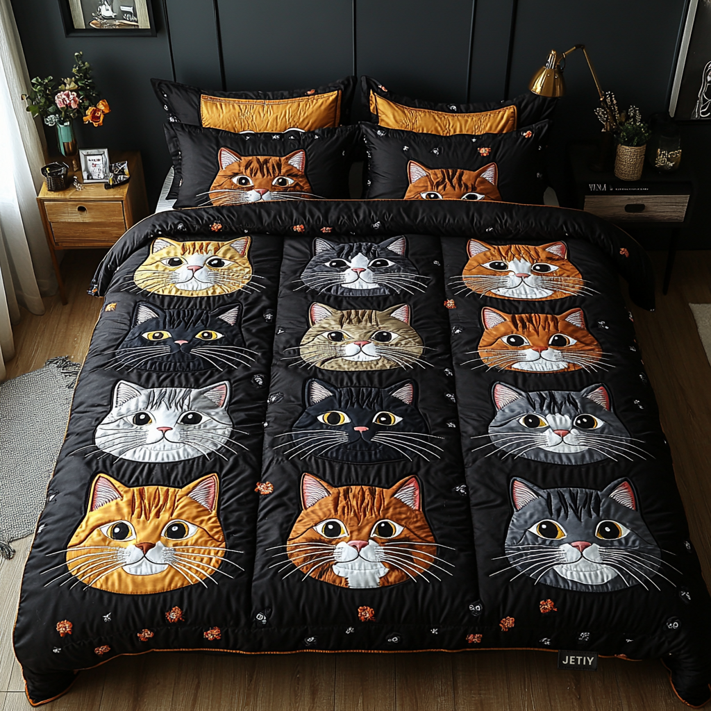 Purrfectly Cozy 3-Piece Quilted Bedding Set