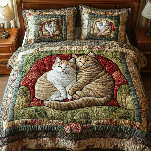 Purring Companions 3-Piece Quilted Bedding Set