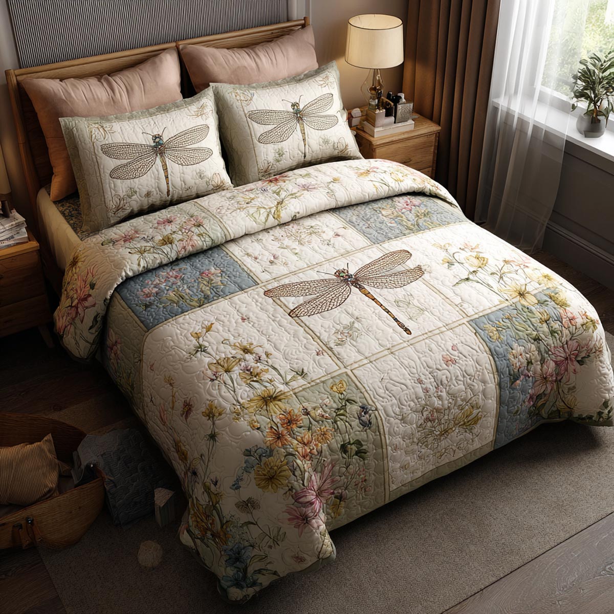 Quiet Dragonfly 3-Piece Quilted Bedding Set