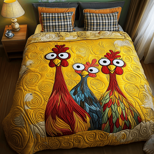 Quirky Chicken 3-Piece Quilted Bedding Set