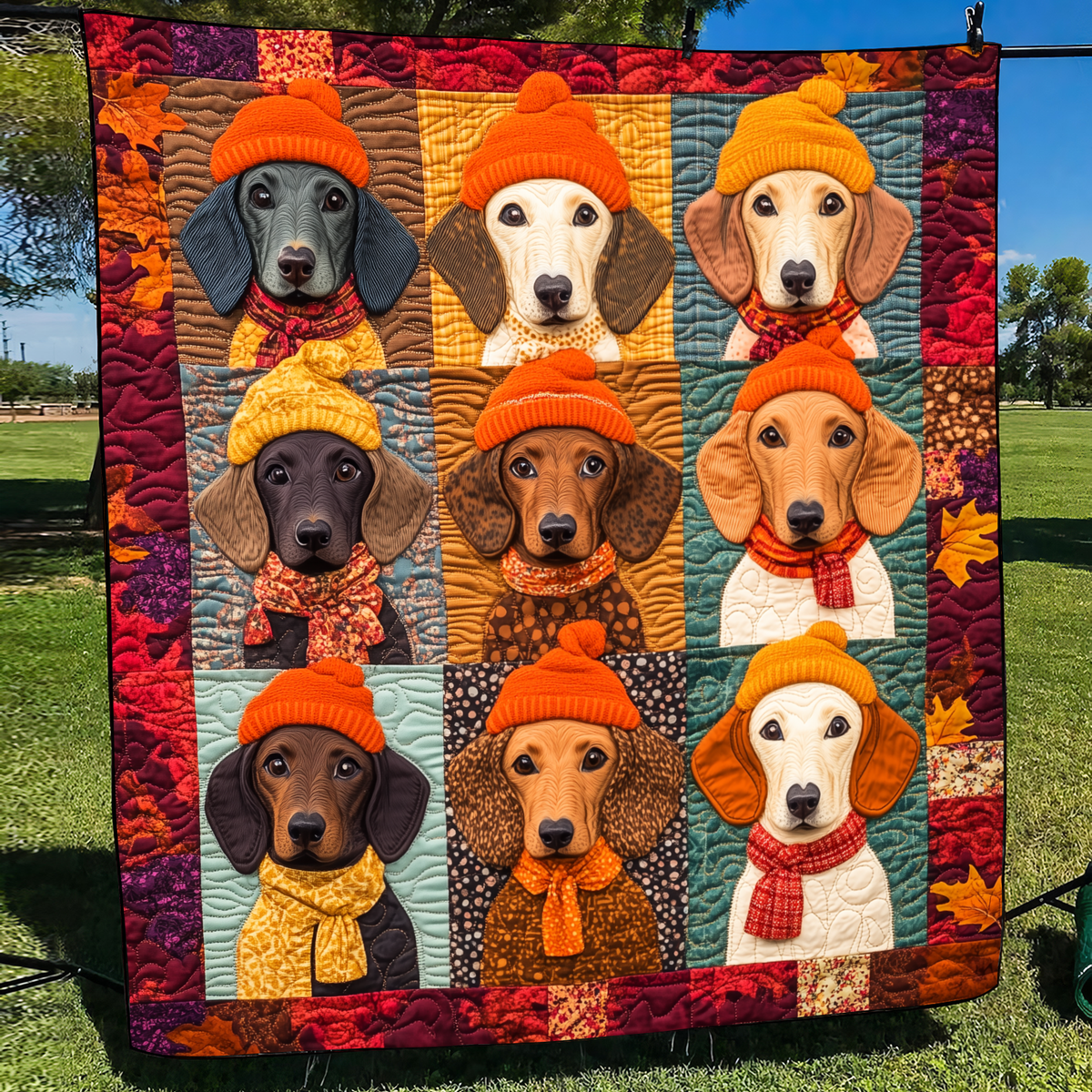 Quirky Dachshund Quilted Blanket