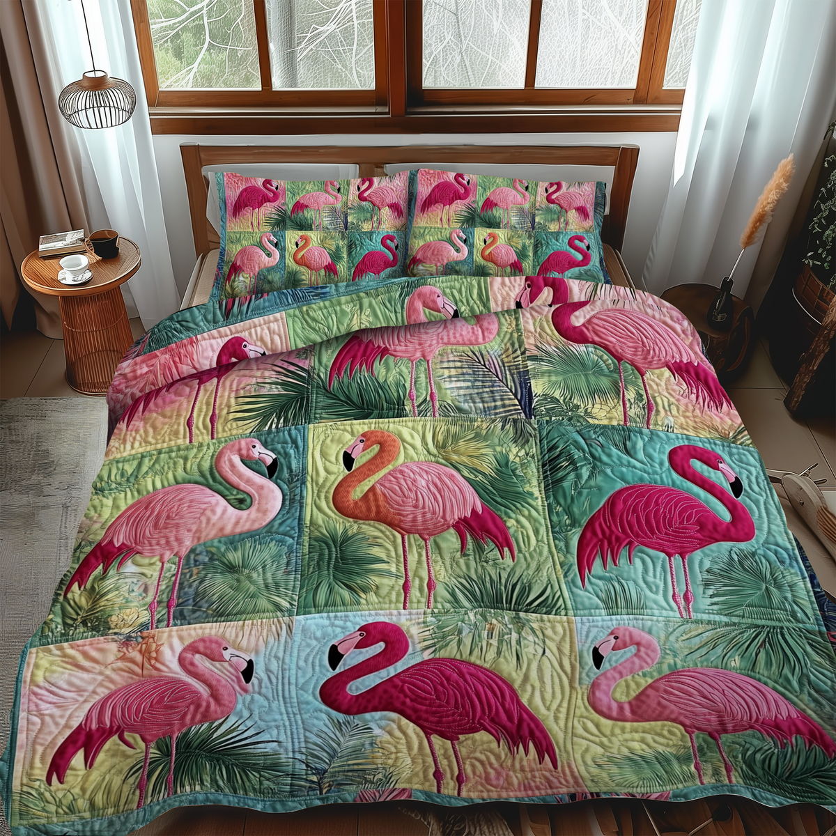 Quirky Flamingo 3-Piece Quilted Bedding Set