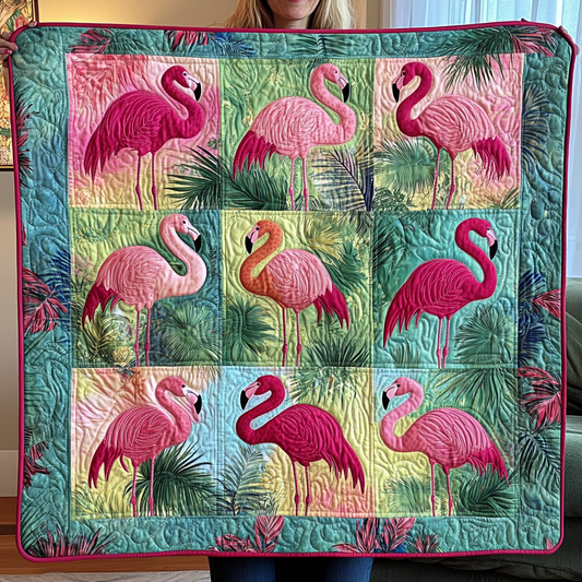 Quirky Flamingo Quilted Blanket