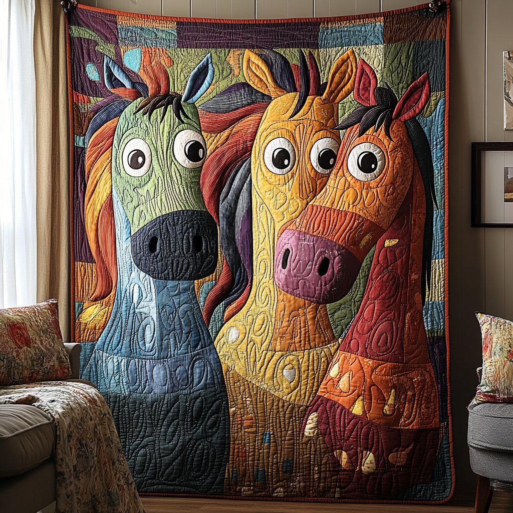 Quirky Horse Quilted Blanket