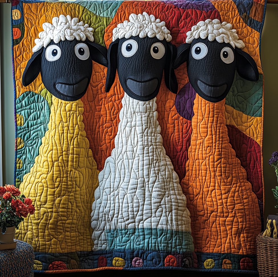 Quirky Sheeps Quilted Blanket