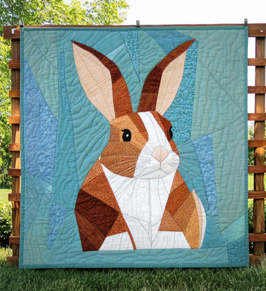 Rabbit Portrait Quilted Blanket