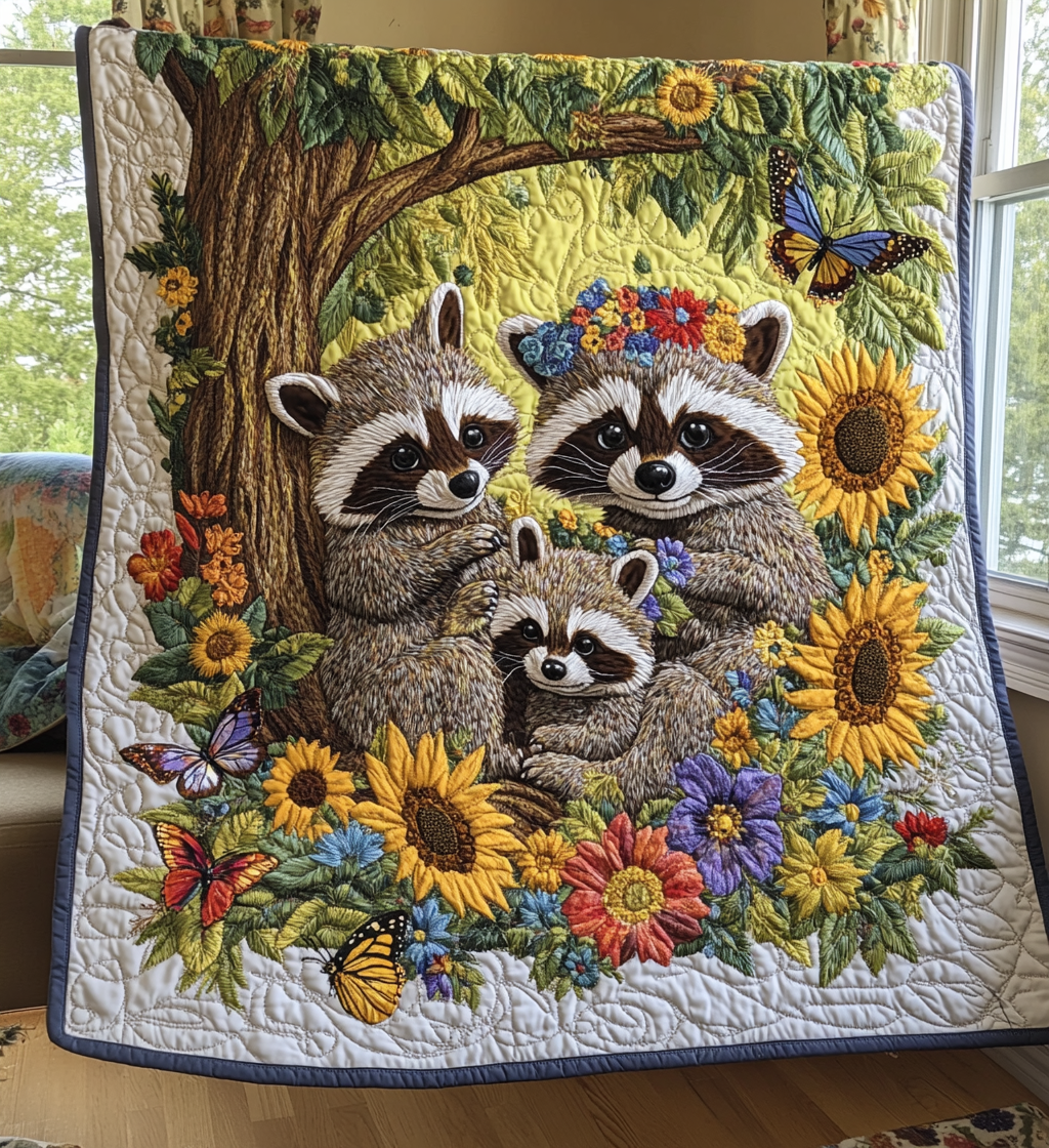 Raccoon Family Quilted Blanket
