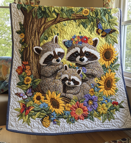Raccoon Family Quilted Blanket
