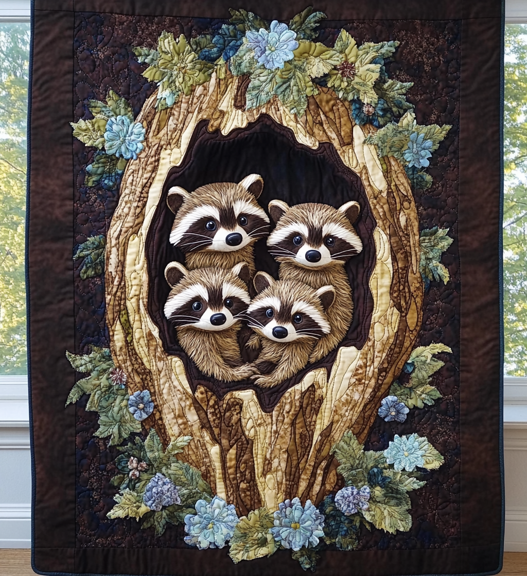 Raccoon Tree Quilted Blanket