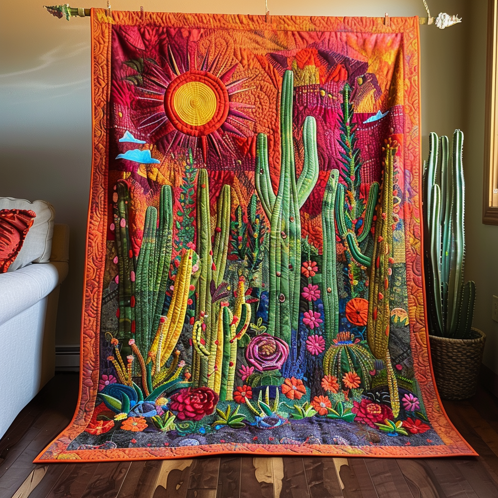 Radiant Cacti Quilted Blanket