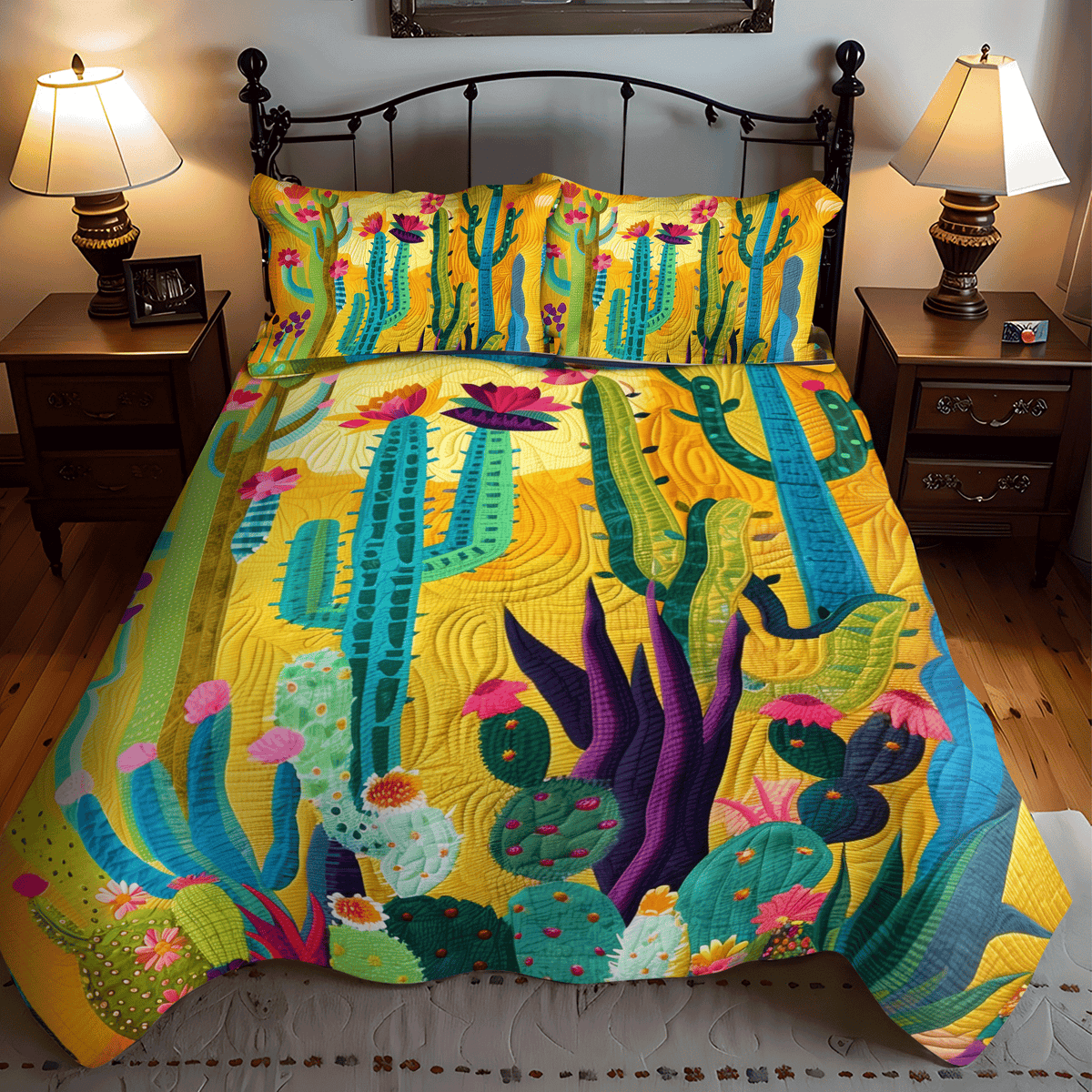 Radiant Cactus Oasis 3-Piece Quilted Bedding Set