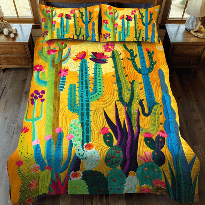 Radiant Cactus Oasis 3-Piece Quilted Bedding Set