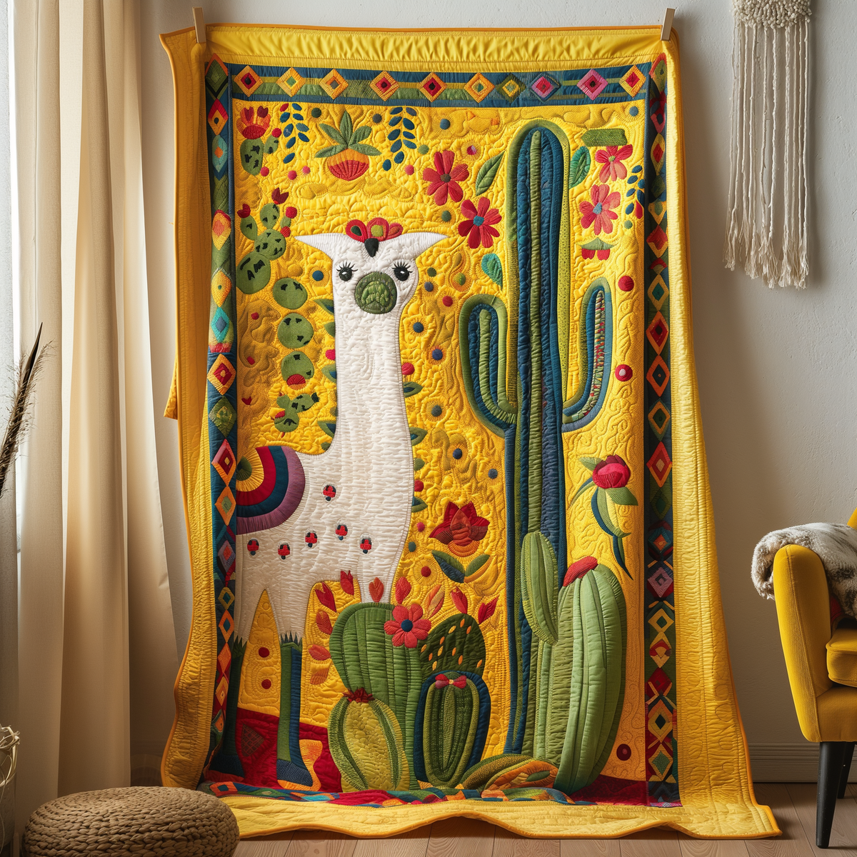 Radiant Llama Desert Quilted Blanket