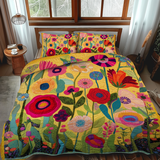 Radiant Flowers 3-Piece Quilted Bedding Set