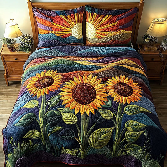 Radiant Sunflower Fields 3-Piece Quilted Bedding Set