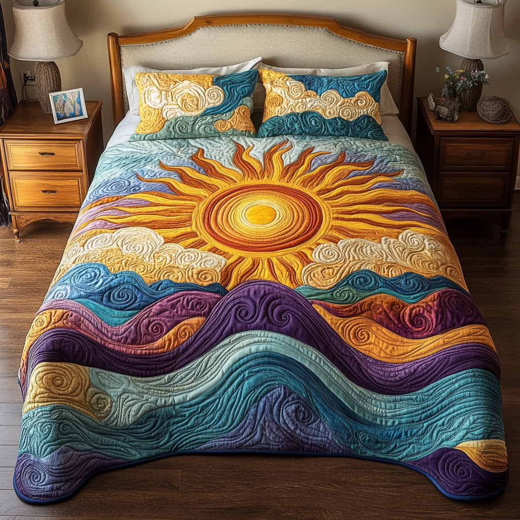 Radiant Waves 3-Piece Quilted Bedding Set