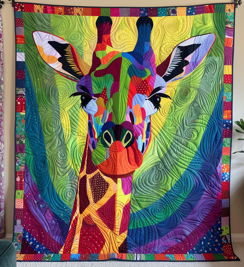 Rainbow Giraffe Quilted Blanket