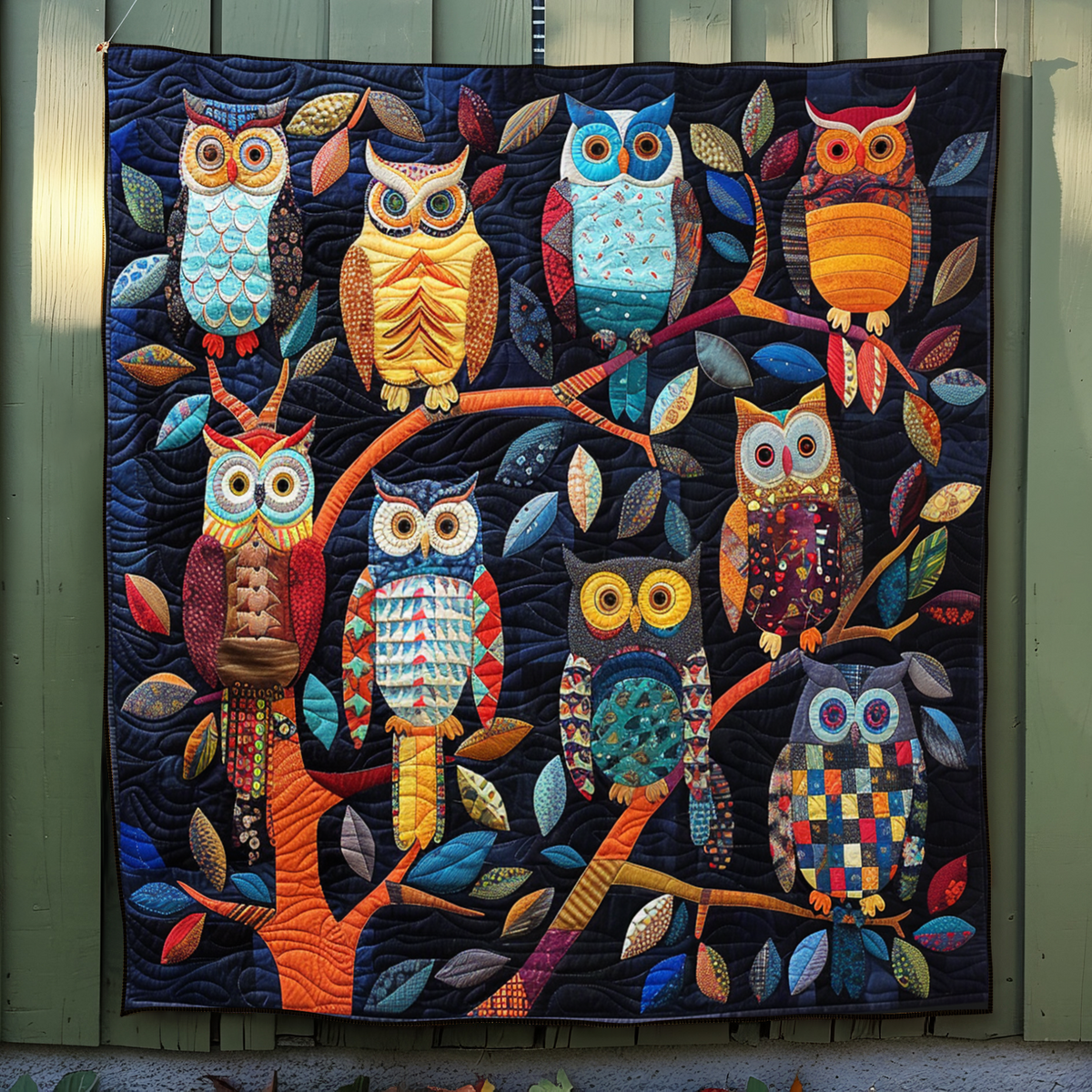 Rainbow Owls Quilted Blanket
