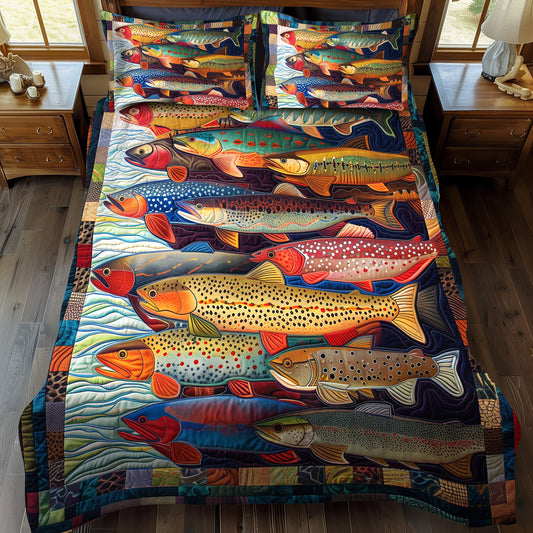 Rainbow Trout Retreat 3-Piece Quilted Bedding Set