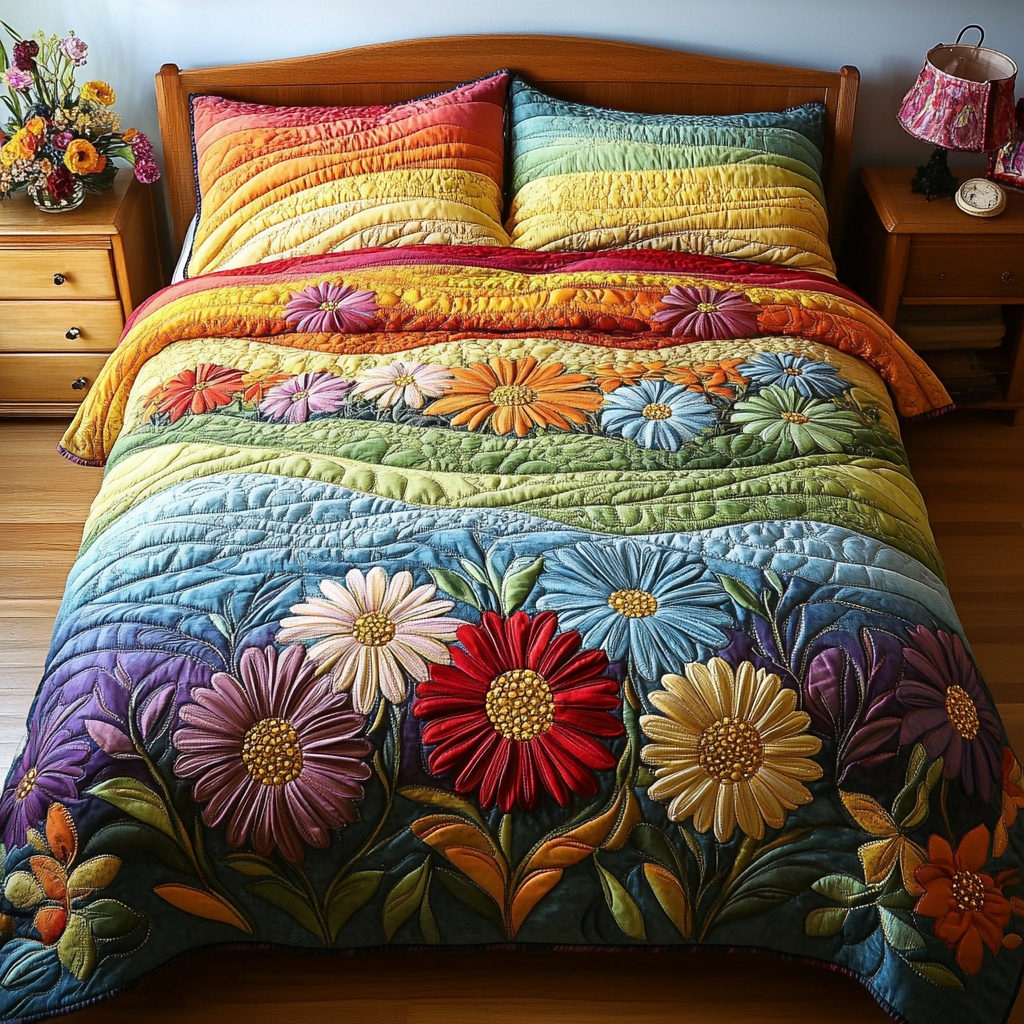 Rainbow Bloom 3-Piece Quilted Bedding Set