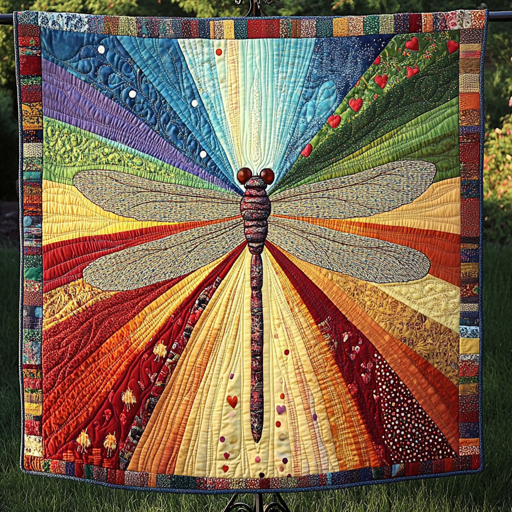 Rainbow Dragonfly Quilted Blanket