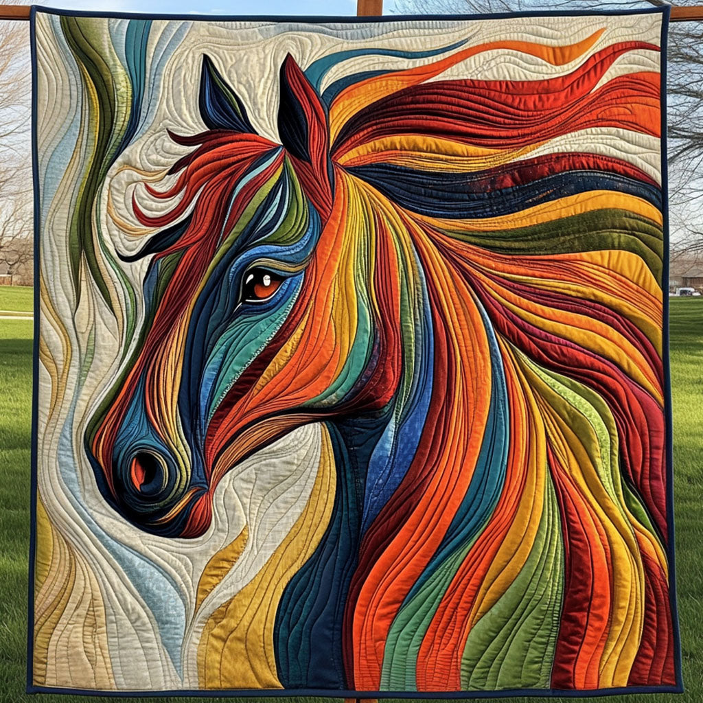 Rainbow Horse Quilted Blanket