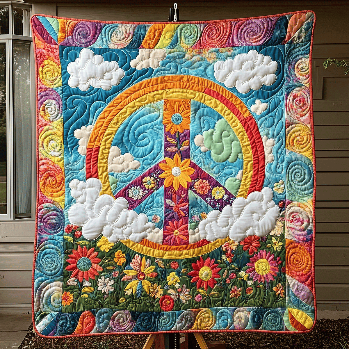 Rainbow Peace Garden Quilted Blanket