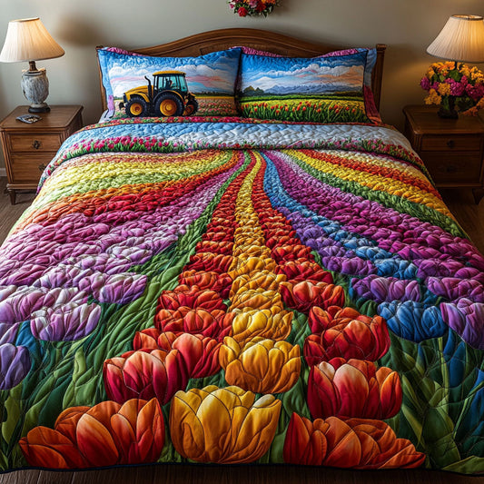 Rainbow Tulip Journey 3-Piece Quilted Bedding Set