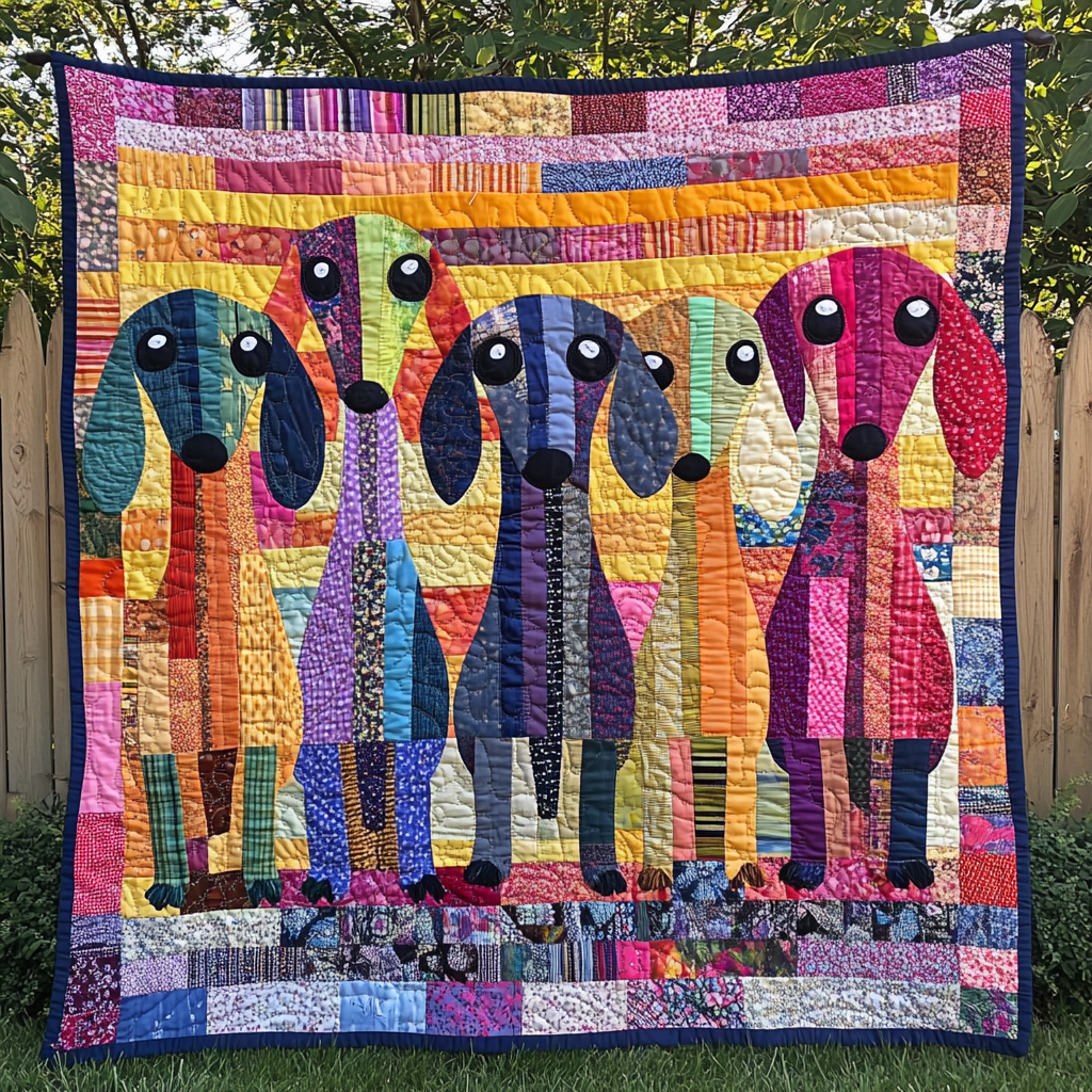 Rainbow Wiener Pup Quilted Blanket