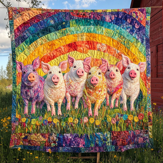 Rainbow of Oinks Quilted Blanket