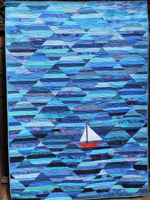 Red Boat Blue Sea Quilted Blanket