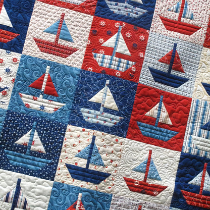 Red White Blue Boats Quilted Blanket