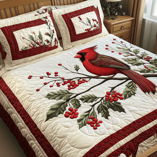 Red Cardinal Serenity 3-Piece Quilted Bedding Set