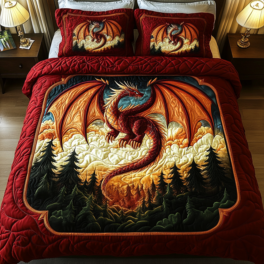 Red Sentinel 3-Piece Quilted Bedding Set