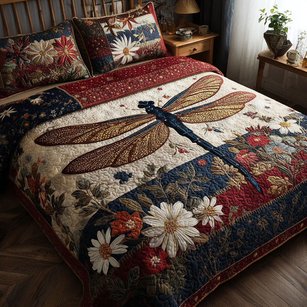 Red White and Blue Wings 3-Piece Quilted Bedding Set