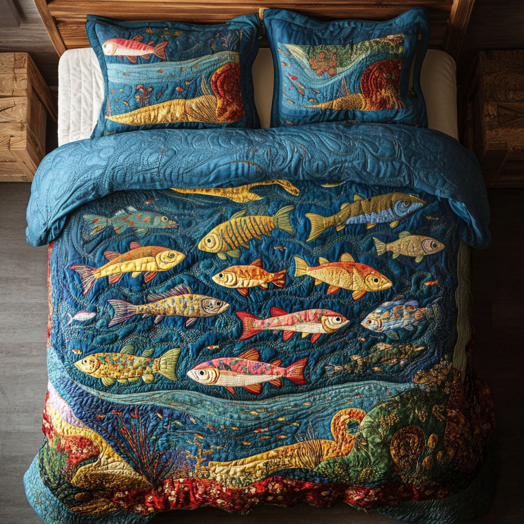 Reel Trout Adventure 3-Piece Quilted Bedding Set