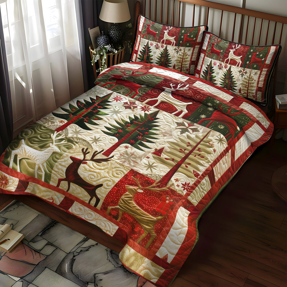 Reindeer Dreams 3-Piece Quilted Bedding Set