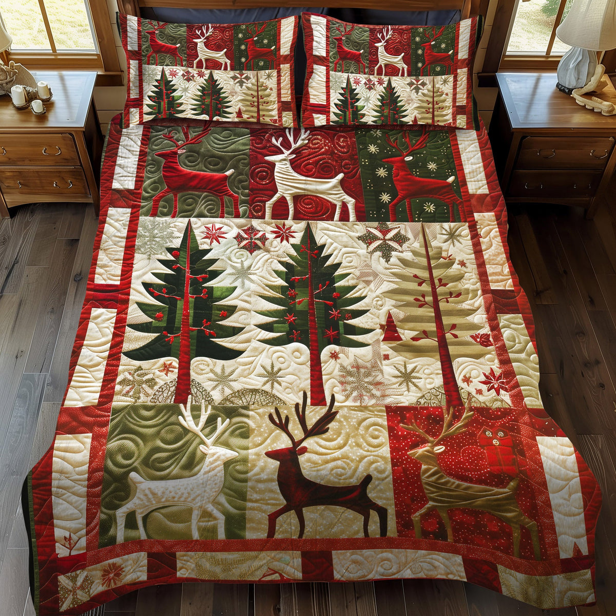 Reindeer Dreams 3-Piece Quilted Bedding Set