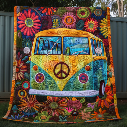 Retro Hippie Van Quilted Blanket