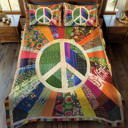 Retro Peace Sign 3-Piece Quilted Bedding Set