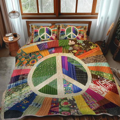 Retro Peace Sign 3-Piece Quilted Bedding Set