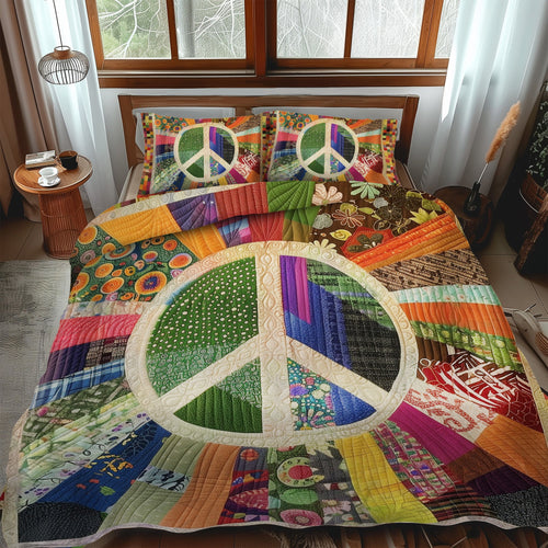 Retro Peace Sign 3-Piece Quilted Bedding Set